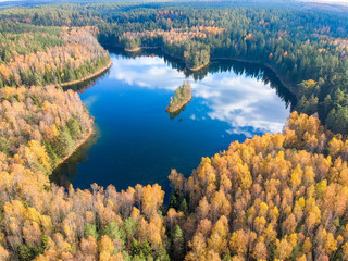 The lake Glubelka in Belarus. Autumn. Drone HDR-photo