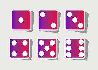 Devils bones, Ivories sign. Vector. New year reddish icon with outside stroke and gray shadow on light gray background. Vector illustration. Ultra violet and neon red gradient background