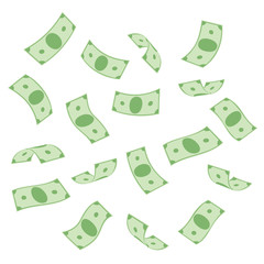 Collection of flying banknotes dollars. Money rain. Vector illustration in flat style isolated on white background