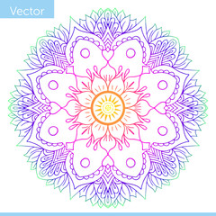 Сolored decorative Mandala. Floral and ethnic motif, Mandala flowers illustration. Weave design elements. Unusual flower shape. Oriental, Anti-stress therapy patterns. Yoga logos
