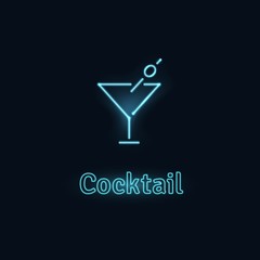 Neon sign. Cocktails bar neon logo on dark background. Drinking canteen banner. Vector illustration