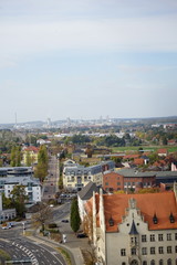 Fototapeta na wymiar Panoramic view of Lutherstadt Wittenberg from view point platform of All Saints' Church or Schlosskirche (Castle Church)