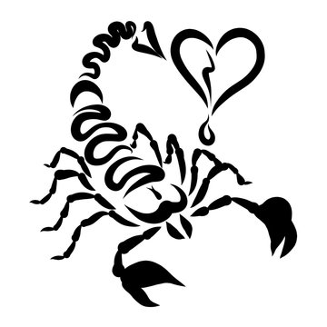 Scorpio with an arrow on the tail and a broken heart, creative pattern