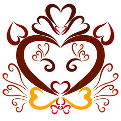 Beautiful patterned cat of hearts with a hat and tie