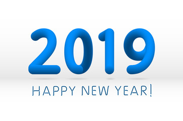 blue 2019 symbol, happy new year isolated on white background, vector illustration
