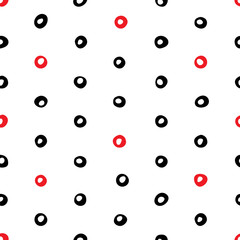Hand drawn seamless pattern of small rings on a white background. Vector illustration.