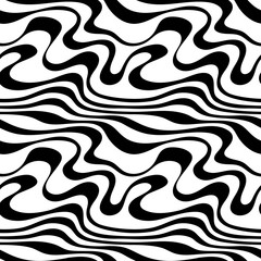 Seamless pattern of the black graphic waves on a white background. Vector illustration.