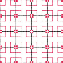 Seamless pattern of the stylized black and red cell on a white background. Vector illustration.