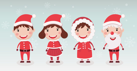 Vector Illustration of Christmas kids, Children cartoon character wear Christmas costume 