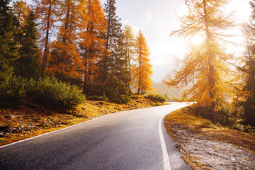 Stunning image of the alpine road. Location place National Park Tre Cime di Lavaredo.