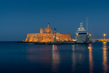 Fort of St. Nicholas in the port of Mandraki, Rhodes Greece