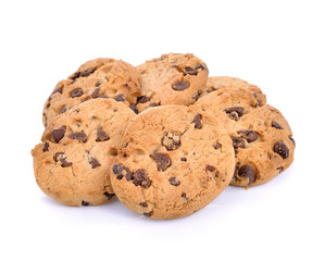 Chocolate chip cookies isolated on white background.