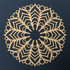 Laser cutting mandala. Golden floral pattern. Oriental silhouette ornament. Vector coaster design.