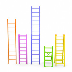 Set of different colors ladders on white background. 3D illustration