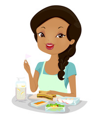 Girl Bento Meal Prepare Illustration