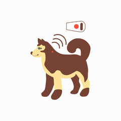 Pet services - microchipping. Icon dogs with microchip pill inside the body and information about owner tagged with a microchip implant. Vector illustration.