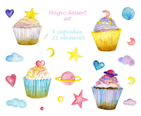 watercolor sweet set magic cupcake