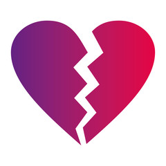 Neon red and ultra violet gradient  vector broken heart icon ideal for valentines day and wedding isolated on white