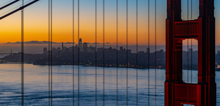 San Francisco at sunrise seen from the Golden Gate Bridge © Larry D Crain