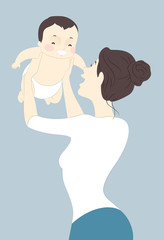 Girl Mom Baby Hold Up Illustration