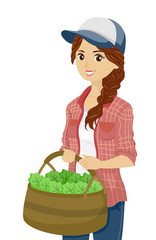 Teen Girl Harvest Greens Basket Illustration