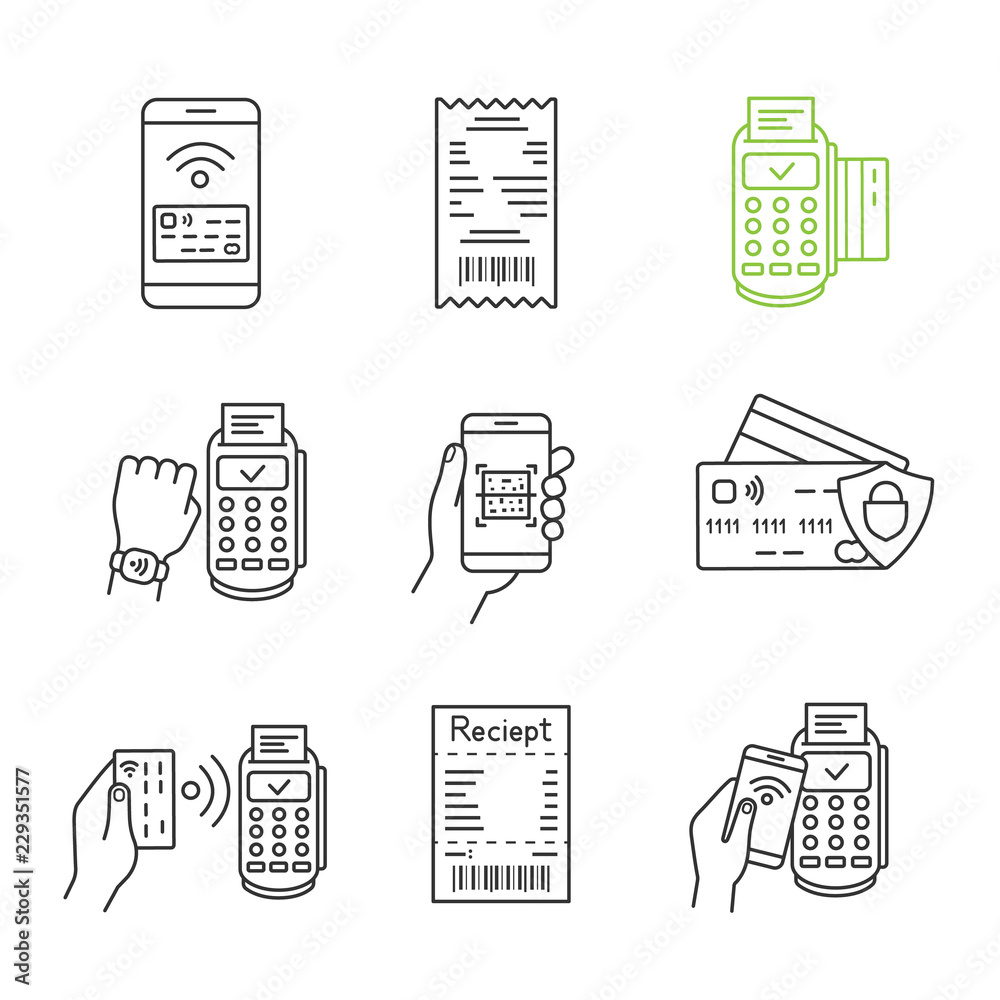 Poster NFC payment linear icons set