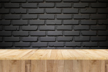 wood table for display product and brick wall