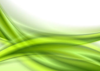 Abstract green smooth shiny waves on white background