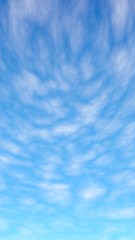 The bright sky in the morning. Blue sky background with white clouds. Cumulus white clouds in the clear blue sky. 3D illustration