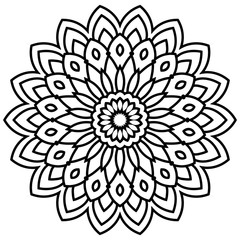 Outline Mandala. Ornamental round doodle flower isolated on white background. Geometric circle element. Vector illustration.