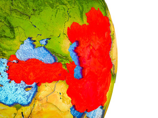 ECO member states on 3D model of Earth with divided countries and blue oceans.