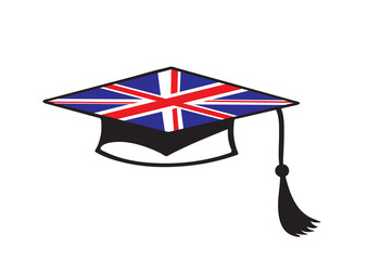 British education or learning English - mortar board with the British flag