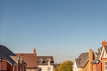 wide view of roof tops of British housing development