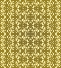 Vintage seamless patterns on golden background. Fine brocade ornament. Luxurious textile or wrapping paper patterns. Retro fabric design. Vector eps 10