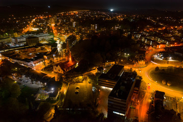 Halesowen aerial view at night, Birmingham, UK.
