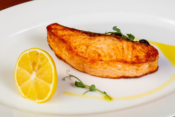 Grilled salmon steak