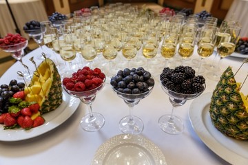 Buffet reception, decorations and table setting for a holiday