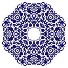 Mandala. Ornamental round doodle flower isolated on white background. Geometric circle element. Vector illustration.