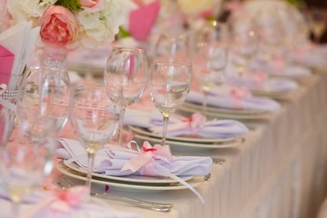 Buffet reception, decorations and table setting for a holiday