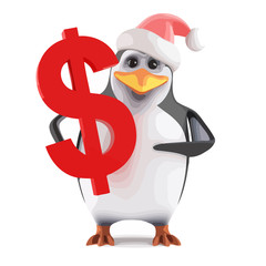Vector 3d Santa penguin holding a US Dollar symbol