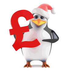 Vector 3d Santa penguin holding a UK Pounds symbol