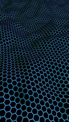 Honeycomb wave effect on a blue green background. Perspective view on polygon look like honeycomb. Isometric geometry. Vertical image orientation. 3D illustration