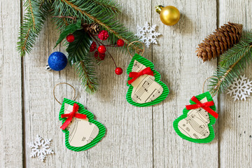 Christmas decorations or Christmas gift of handmade paper. Handmade. Project of children's creativity, handicrafts, crafts for kids.