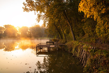 Autumn lake at morning