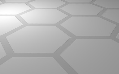 Fototapeta premium Honeycomb on a gray background. Perspective view on polygon look like honeycomb. Extruded, bump cell. Isometric geometry. 3D illustration