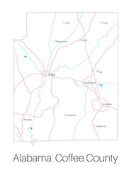 Detailed map of Coffee county in Alabama, USA
