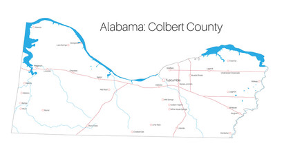 Detailed map of Colbert county in Alabama, USA
