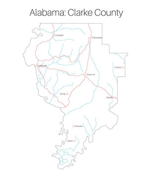 Detailed map of Clarke county in Alabama, USA