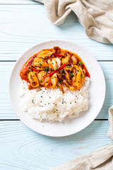 stir-fried octopus or squid and Korean spicy paste (osam bulgogi) with rice