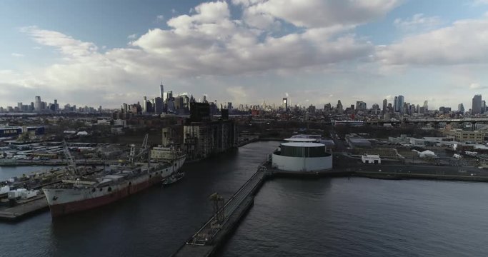 Aerial of Brooklyn, New York Docks